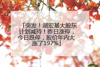 突发！潮宏基大股东计划减持！昨日涨停，今日跌停，股价年内大涨了197%